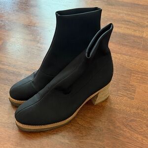 Clark’s Black Stretch Ankle Boots with Wood Block Heel